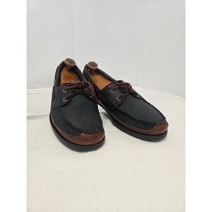 Sebago Docksides Mens Navy Blue Brown Leather Boat Shoes Nautical Loafers